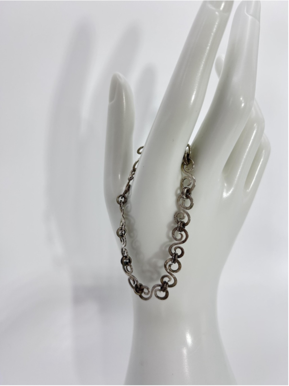 VTG Handmade Sterling Silver Scroll Link Bracelet 7.5" Artisan Modernist Swirl